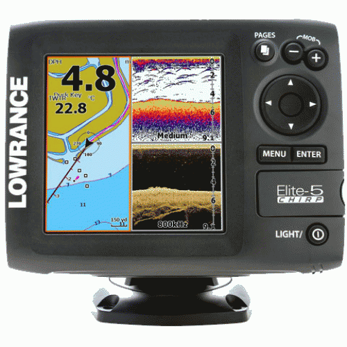 LOWRANCE 000-11652-001 ELITE-5 CHIRP FISHFINDER/CHARTPLOTTER GOLD - 83/200 AND 455/800 TRANSOM MOUNT