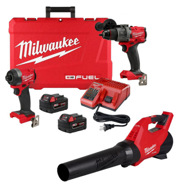 Milwaukee M18 FUEL 1/2 Inch Hammer Drill, 1/4 Inch Impact Driver & Blower Combo Kit Bundle Milwaukee M18 FUEL 1/2 Inch Hammer Drill, 1/4 Inch Impact Driver & Blower Combo Kit Bundle