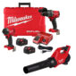 Milwaukee M18 FUEL 1/2 Inch Hammer Drill, 1/4 Inch Impact Driver & Blower Combo Kit Bundle