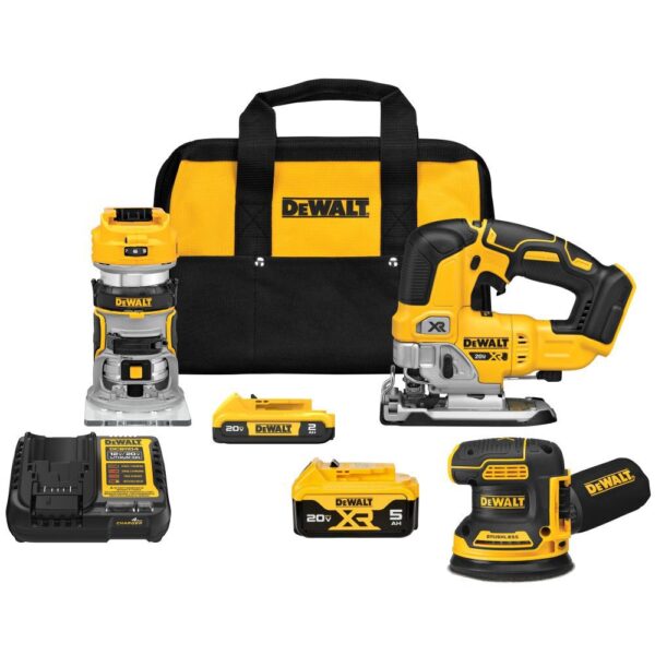 NEW DEWALT 20V MAX XR 3-Tool Woodworking 5.0Ah Combo Kit NEW DEWALT 20V MAX XR 3-Tool Woodworking 5.0Ah Combo Kit