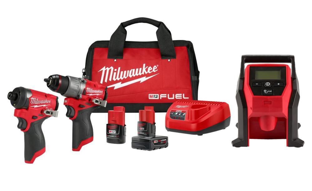 NEW Milwaukee M12 FUEL Drill, Driver & Inflator Combo Kit Bundle